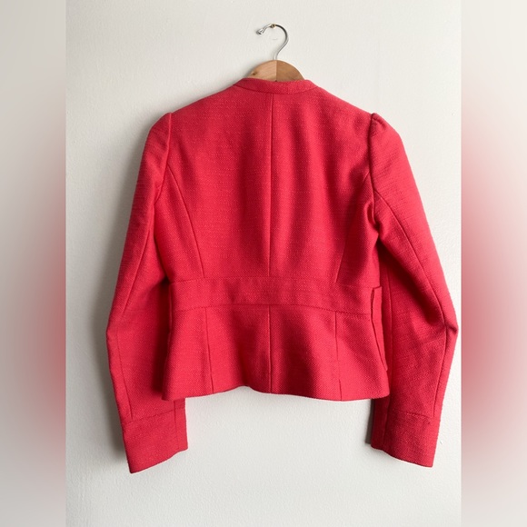 $660‼️MAJE Tweed Short Blazer Jacket Collarless Long Pleated Sleeves Pink Red M - Picture 8 of 13